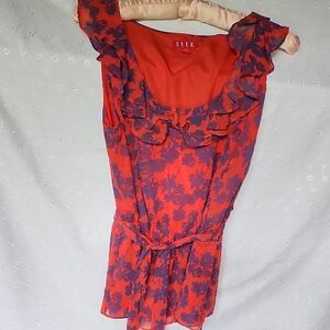 Elle Redish-orange and Blue Floral Blouse